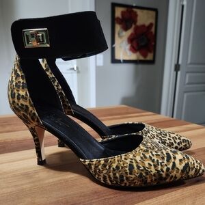 Nicole Miller, "Brandy"   Leopard Print, Ankle Cuff Pumps.